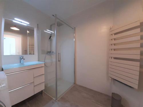 y baño con ducha y lavamanos. en Appartement Saint-Jean-de-Luz, 2 pièces, 4 personnes - FR-1-239-595, en San Juan de Luz