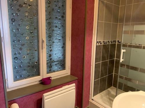 ein Bad mit einer Dusche, einem WC und einem Waschbecken in der Unterkunft Appartement Mont-Dore, 3 pièces, 4 personnes - FR-1-415-99 in Le Mont-Dore