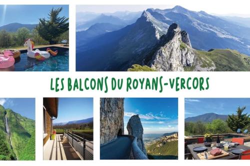 a collage of photos with mountains and a sign that says lebanonon at Balcons du Royans.Logement entier Piscine in Saint-Jean-en-Royans