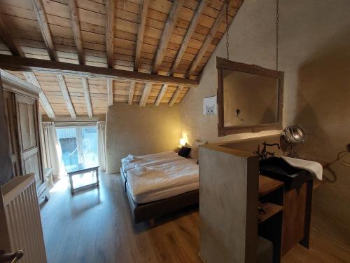 a room with a bed and a mirror in it at Refuge des Sottais in Burg-Reuland