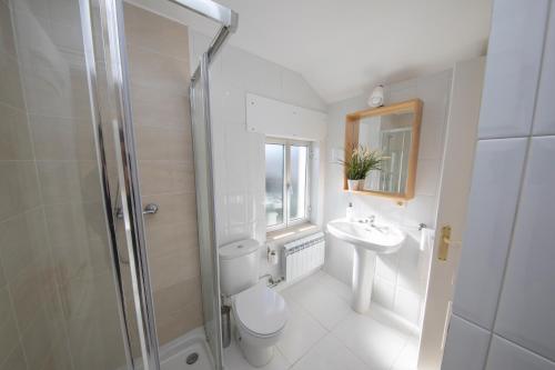 uma casa de banho com um WC, um lavatório e um chuveiro em Apartagal- Casa Playa, Foz em Foz