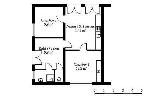 a black and white floor plan of a house at La Combe des Paces in Châtillon-sur-Seine