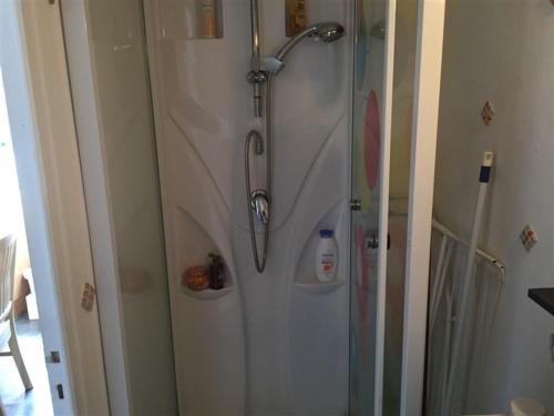 a shower in a bathroom with a glass door at Appartement Mont-Dore, 3 pièces, 4 personnes - FR-1-415-61 in Le Mont-Dore