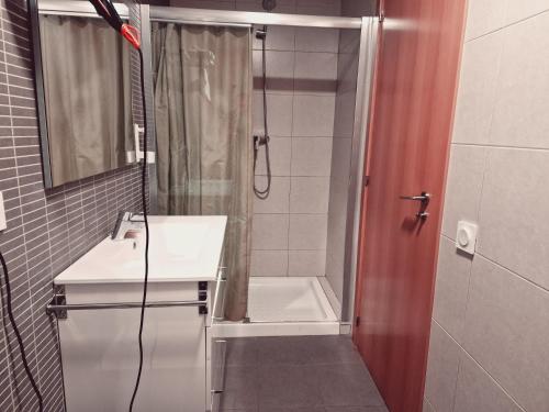 y baño con ducha, lavamanos y ducha. en Luxury Apartments Puerto Valencia, en Valencia