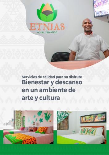 a collage of photos with a man in a bedroom at Etnias Hotel tematico in Quibdó