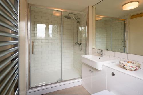 Bathroom sa Deepwell Granary is a lovely thatched barn with attached meadow woodland