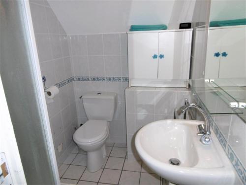 Baño pequeño con aseo y lavamanos en Maisonnette Youenn, en Sarzeau