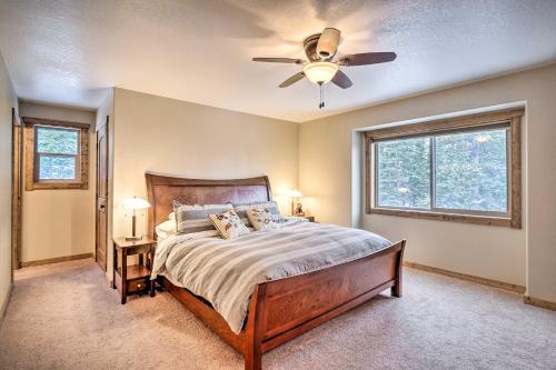 a bedroom with a bed and a ceiling fan at 22STR-00367 Fairplay Cabin ~ 6 Mi to Downtown! in Fairplay
