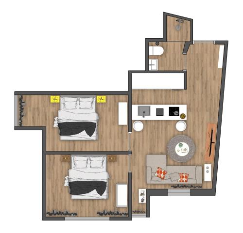 a floor plan of a bedroom and a living room at Precioso piso nuevo dentro del recinto amurallado in Lugo