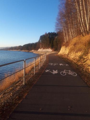 a bike path next to a body of water at Domek na Hubce II in Maniowy