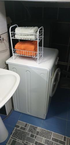 a washer and dryer in a bathroom with a sink at City center apartment 3 in Niš