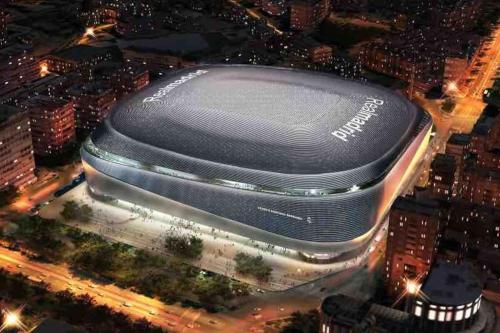 an overhead view of a soccer stadium at night at Lovely Loft Bernabéu Madrid in Madrid