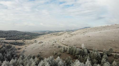 an aerial view of a field with trees at Previja Zlatibor Chalet in Zlatibor