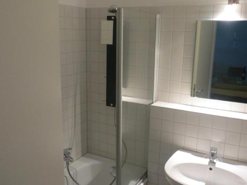 a bathroom with a shower and a sink at Apartment Schultheiss in Konstanz