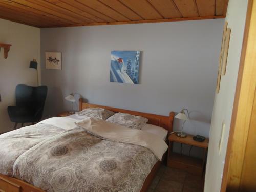 a bedroom with a bed and a desk with a chair at Alpenglow Bed and Breakfast in Kimberley