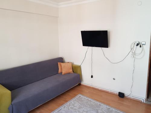 een woonkamer met een bank en een flatscreen-tv bij fully furnished flat for rent in in Istanbul