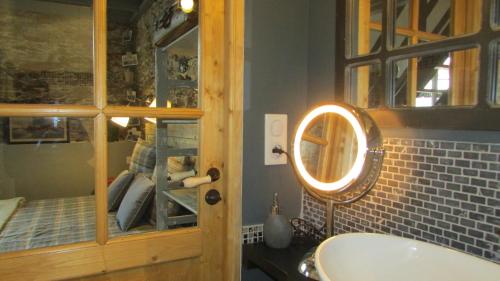 a bathroom with a sink and a mirror at Le Cottage in Nantes