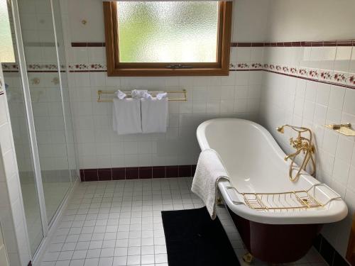 a bathroom with a tub and a sink and a shower at Winterbrook House in Ulverstone