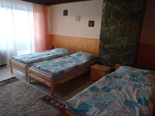 - une chambre avec 2 lits et une fenêtre dans l'établissement Penzión Sarka, à Štrba