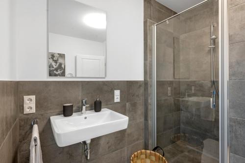 y baño con lavabo y ducha. en Nadorst Residenz, en Oldenburg