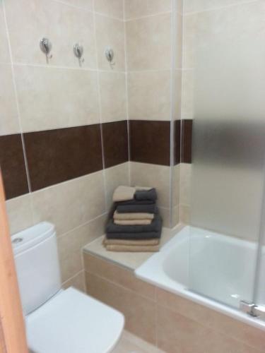 ein Badezimmer mit einem WC, einem Waschbecken und einer Badewanne in der Unterkunft Nice apartment within walking distance to the center in La Cala de Mijas