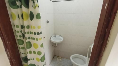La salle de bains est pourvue de toilettes et d'un lavabo. dans l'établissement Lago Resort - Best Views in Kisumu, à Kisumu
