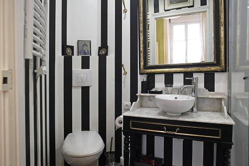 a bathroom with a sink and a toilet and a mirror at Les Chambres de Mathilde in Angers