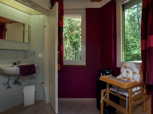 a bathroom with a sink and a toilet and a mirror at Attractive holiday home in Stoumont with garden in Stoumont