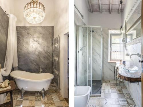 een badkamer met een bad en een douche bij Cozy Villa in Castiglione D'orcia Italy with Private Pool in Castiglione dʼOrcia