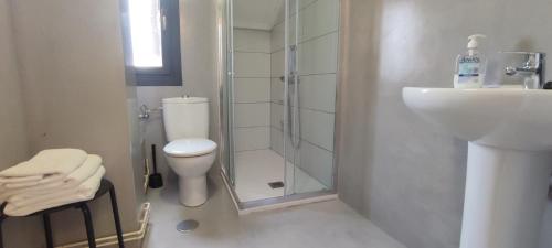 a bathroom with a toilet and a sink and a shower at PRIMERA LINEA PLAYA DE RIS in Noja