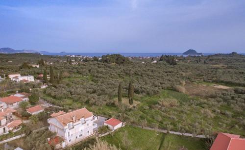 an aerial view of a house in a field at Mitros Apartment in Lithakia