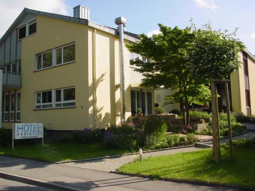 a large yellow building with a tree in front of it at Hotel Christine in Radolfzell am Bodensee
