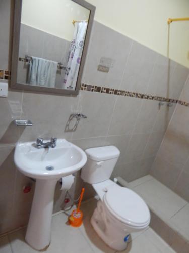 ein Bad mit einem WC und einem Waschbecken in der Unterkunft Comodo y centrico in Ambato