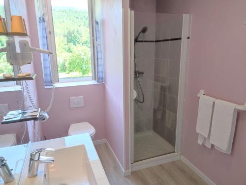 a bathroom with a shower and a sink at Le Relais de Ceilhes in Ceilhes-et-Rocozels