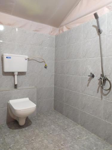 a bathroom with a toilet and a shower at shree farm in Alibaug