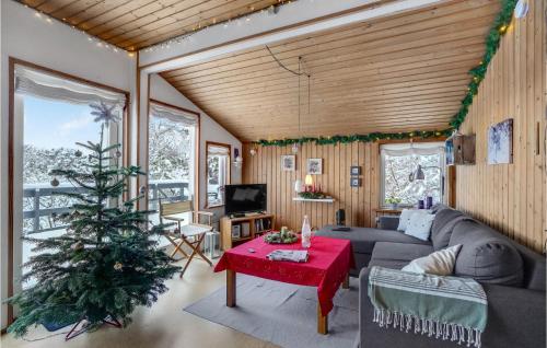 a living room with a christmas tree and a couch at 2 Bedroom Awesome Home In Thyholm in Thyholm