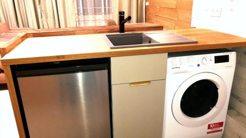 Η κουζίνα ή μικρή κουζίνα στο RIVER SIDE near FRANKFURT-AIR CONDITION-PRIVATE PARKING