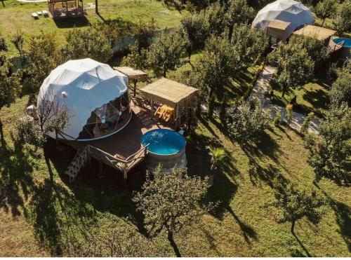 an aerial view of a yurt in a field at Sapanca Green Dome in Sapanca