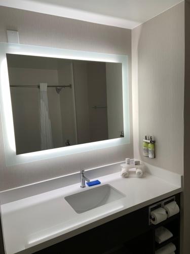 a bathroom with a sink and a large mirror at Holiday Inn Express Hotel & Suites Hermosa Beach by IHG in Hermosa Beach