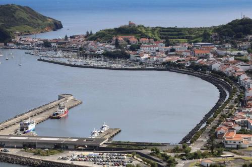 una vista aérea de un puerto con barcos en el agua en Casa das Palmeiras - Res. of Elizabete and Fatima, en Horta