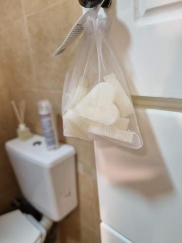 um saco de papel higiénico sentado em cima de uma sanita em Paraná Confort em Paraná