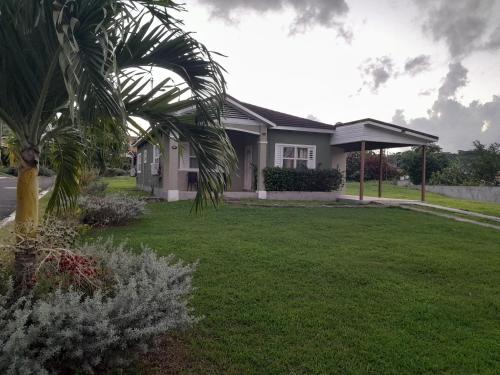a house with a palm tree in front of a yard at HARMONY LA VISTA in Runaway Bay
