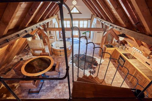 an overhead view of a room in a wooden house at Mill Apartments in Český Krumlov