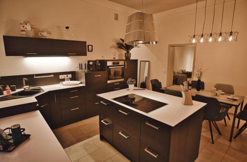 a kitchen with an island in the middle of it at Feriendomizil Villa Neidstein in Neukirchen bei Sulzbach-Rosenberg