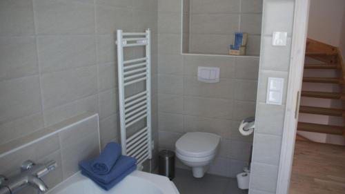 a bathroom with a ladder to a toilet and a sink at Ostseeperle in Kappeln