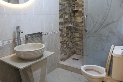 a bathroom with a sink and a toilet and a shower at شقق فاخرة للايجار مفروش مصر الجديدة مساكن الشيراتون in Cairo