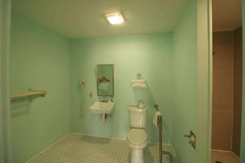 a bathroom with a toilet and a sink at Travelodge by Wyndham Parkersburg in Parkersburg