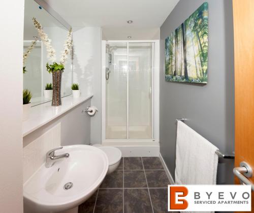 a bathroom with a sink and a toilet and a shower at ByEvo 1 Brabloch - perfect for contractors - Close to GLA in Paisley