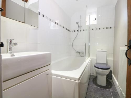 a white bathroom with a toilet and a sink at 48 Polecat Cottages in Lewes