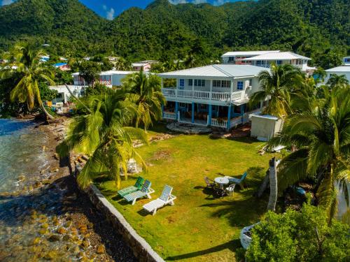 an aerial view of a house on the beach at Hotel El Pirata Morgan in Providencia
